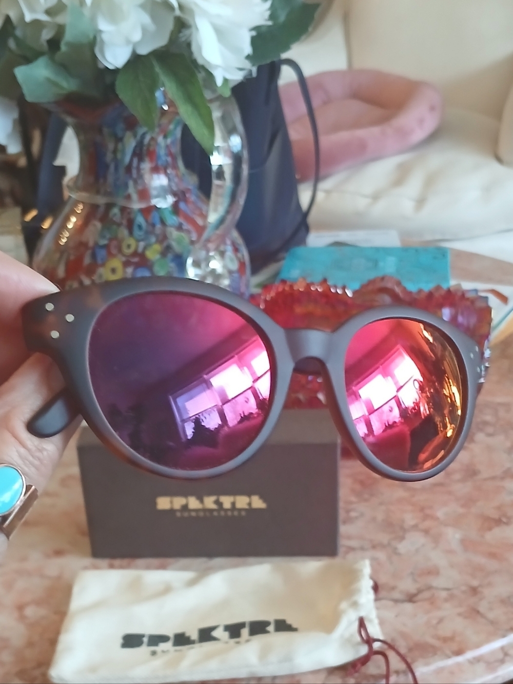 Spektre Women's Black Sunglasses with Pink/Red/ Purple Mirrored Lenses. NWOT